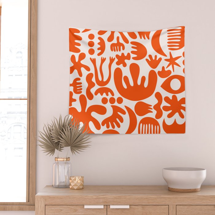 Matisse Inspired Cutouts - Abstract Painting Art Print - Red Wall Tapestry Gallery Image 2