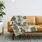 Gray, Black, Cream, Yellow & Red Sophisticated Floral Pattern Throw Blanket Gallery Image 1
