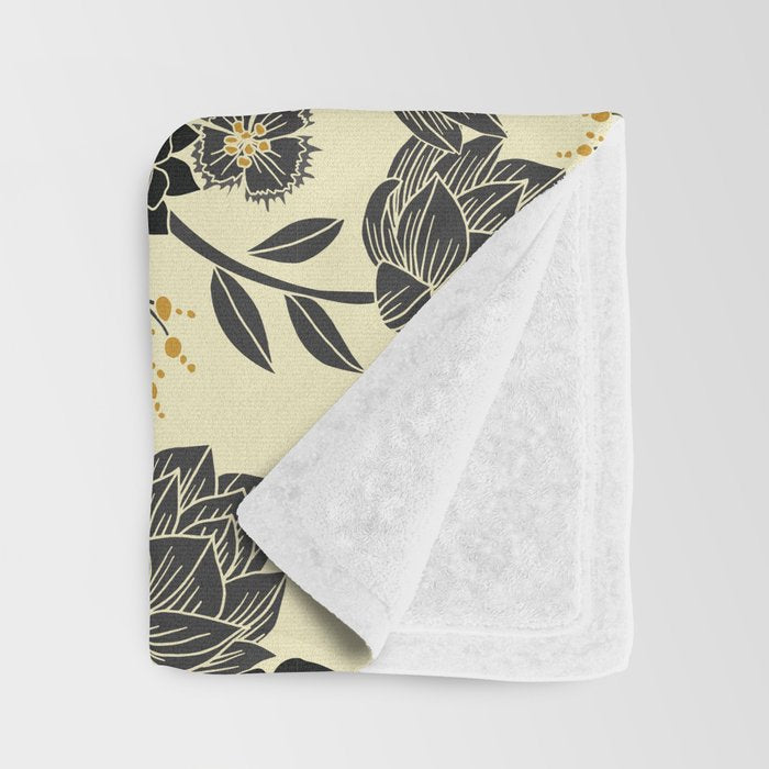Gray, Black, Cream, Yellow & Red Sophisticated Floral Pattern Throw Blanket Gallery Image 3