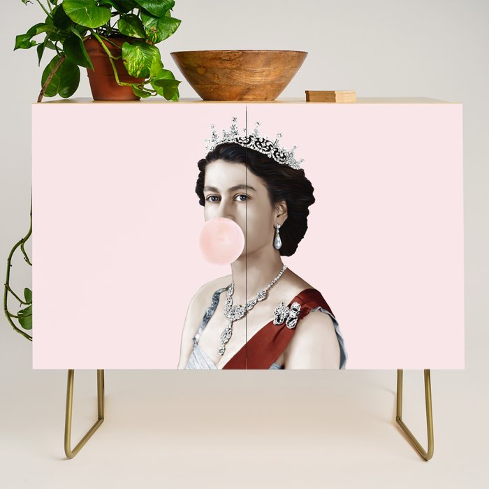 Queen Elizabeth II Blowing Pink Bubble gum Credenza Gallery Image 1
