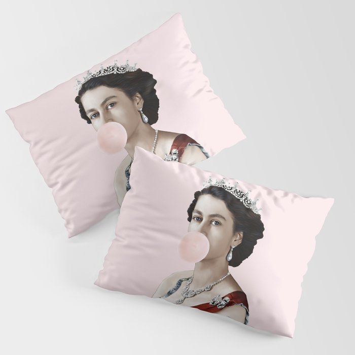 Queen Elizabeth II Blowing Pink Bubble gum Pillow Sham Gallery Image 1