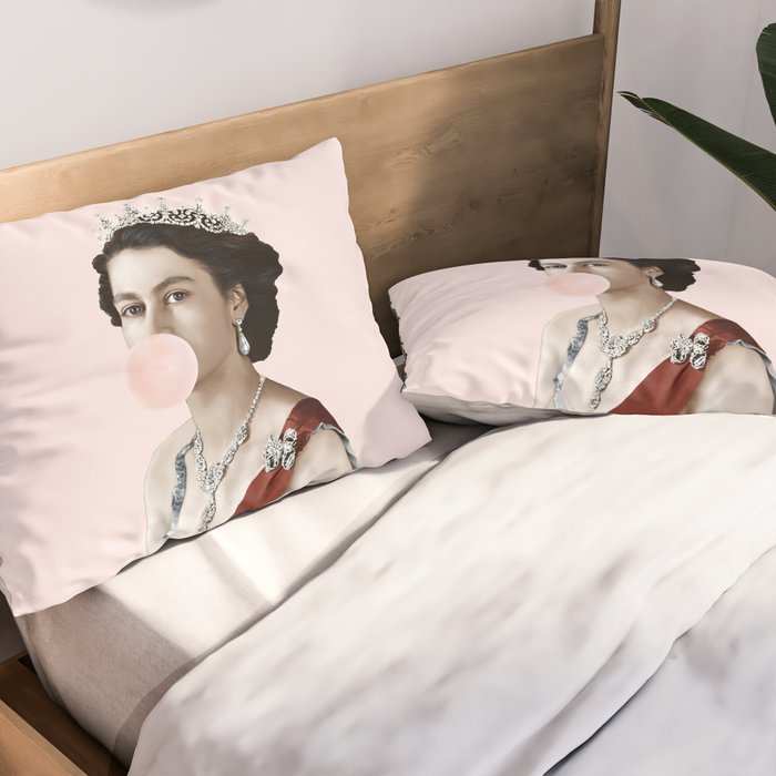 Queen Elizabeth II Blowing Pink Bubble gum Pillow Sham Gallery Image 2