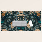 Spring Song - Dark Teal Birds and Floral Print Desk Mat Gallery Image 1