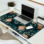 Spring Song - Dark Teal Birds and Floral Print Desk Mat Gallery Image 2