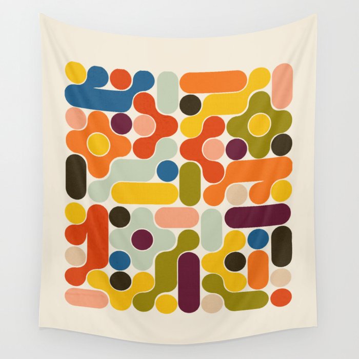Mid Century Vivid Abstract Wall Tapestry Gallery Image 4