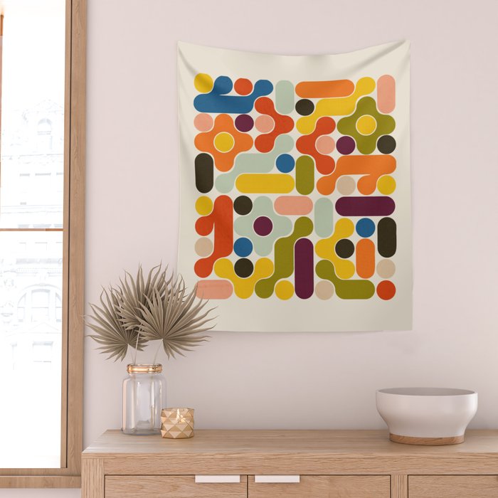 Mid Century Vivid Abstract Wall Tapestry Gallery Image 2