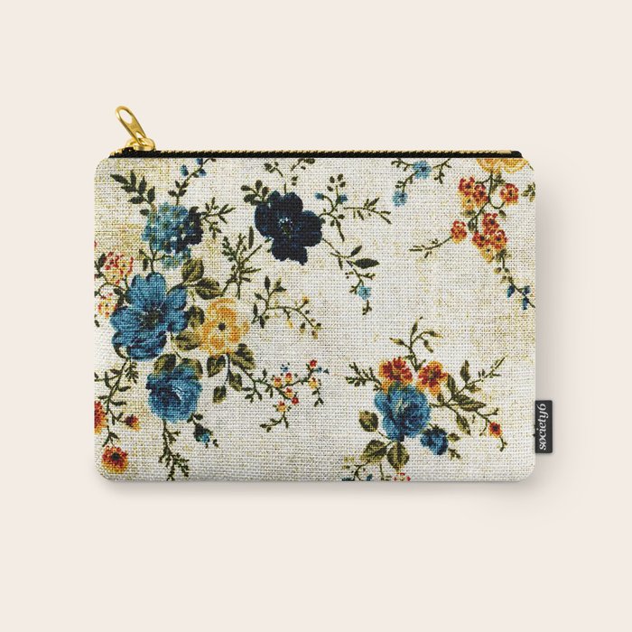 Cream Blue Yellow Floral Carry All Pouch Gallery Image 1