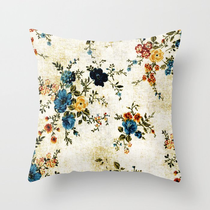 Cream Blue Yellow Floral Throw Pillow Gallery Image 6