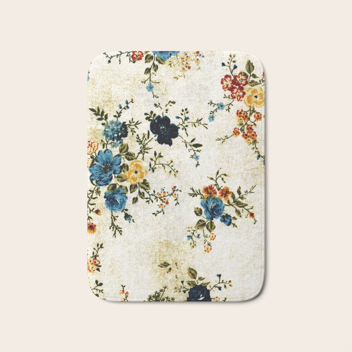 Cream Blue Yellow Floral Bath Mat Gallery Image 1