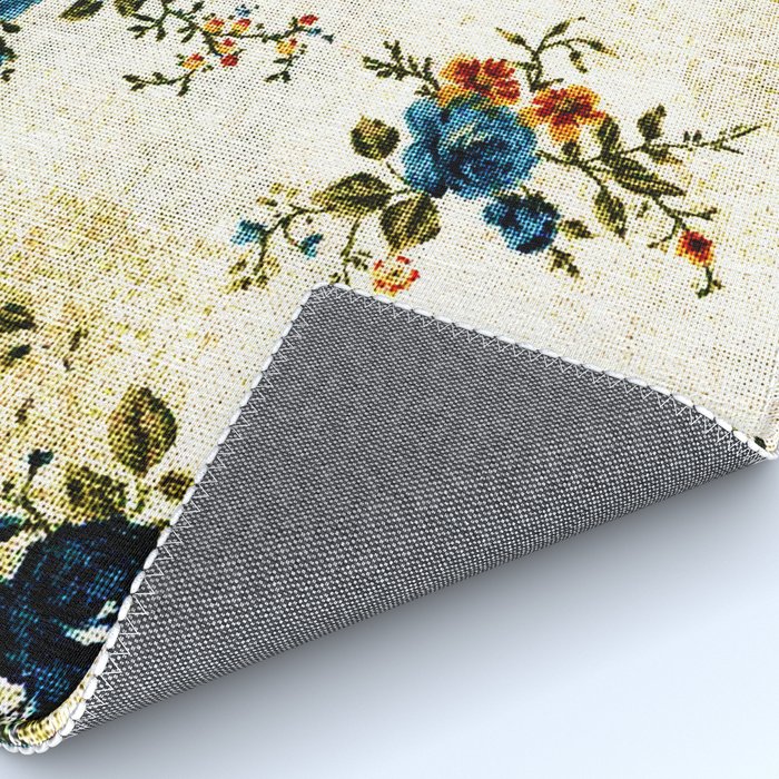 Cream Blue Yellow Floral Rug Gallery Image 4