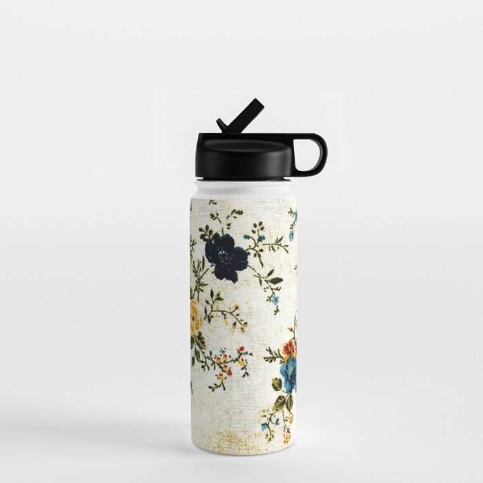 Cream Blue Yellow Floral Water Bottle Gallery Image 1