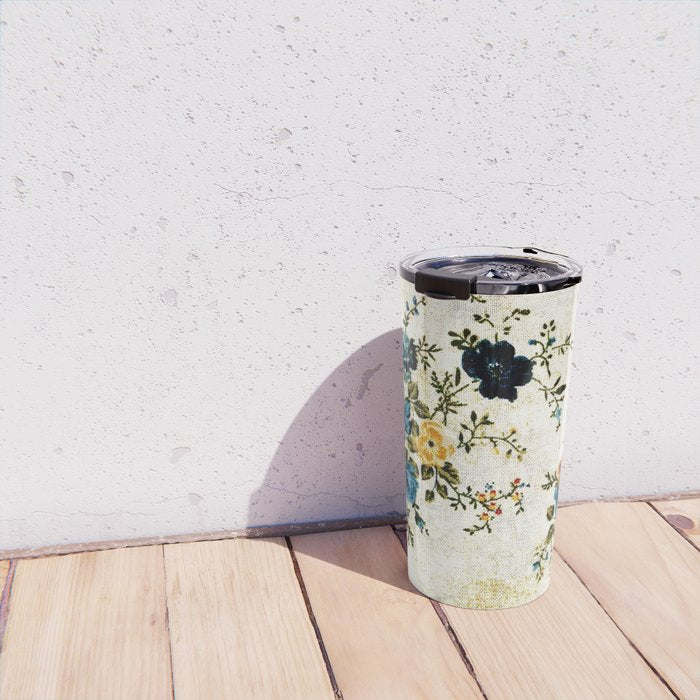 Cream Blue Yellow Floral Travel Mug Gallery Image 4