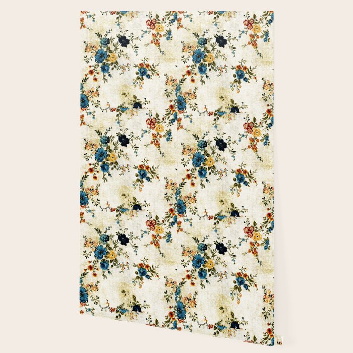 Cream Blue Yellow Floral Wallpaper Gallery Image 2