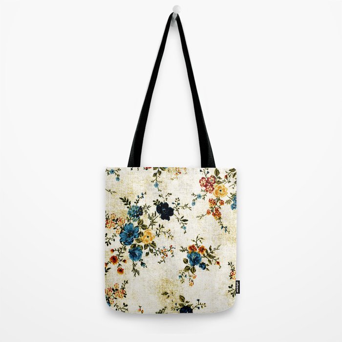 Cream Blue Yellow Floral Tote Bag Gallery Image 2