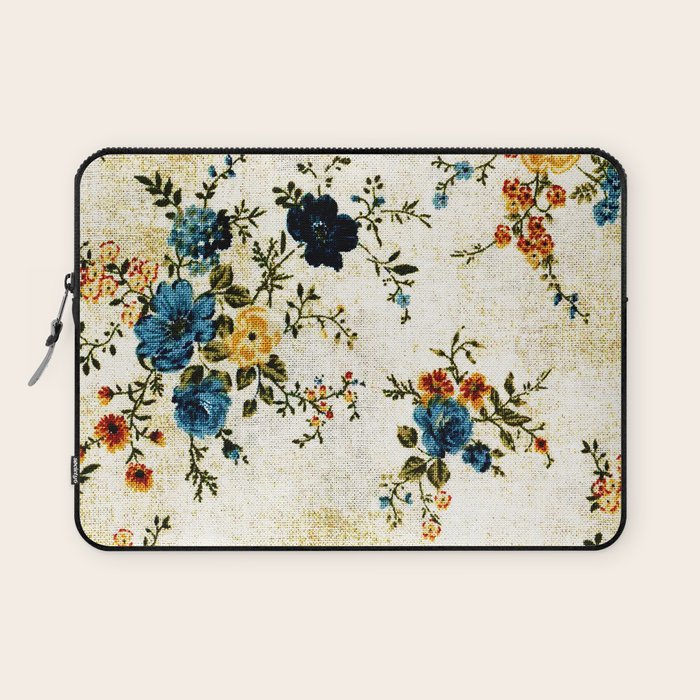 Cream Blue Yellow Floral Laptop Sleeve Gallery Image 1