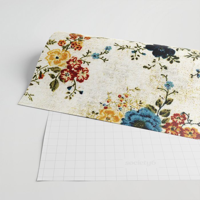 Cream Blue Yellow Floral Wrapping Paper Gallery Image 2