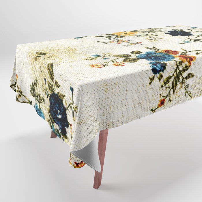 Cream Blue Yellow Floral Tablecloth Gallery Image 1