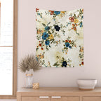 Cream Blue Yellow Floral Wall Tapestry Gallery Image 2