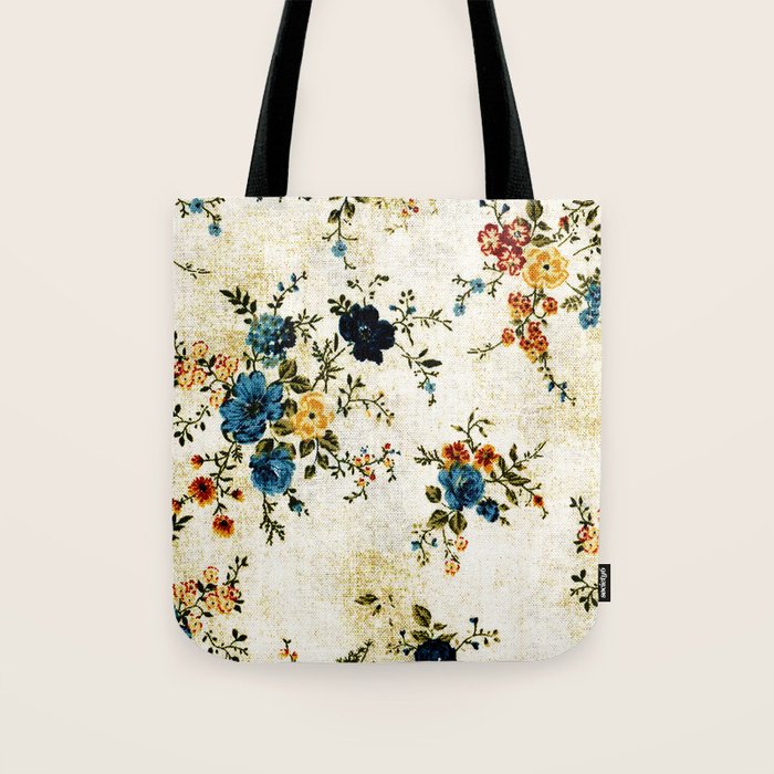 Cream Blue Yellow Floral Tote Bag Gallery Image 1