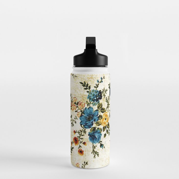 Cream Blue Yellow Floral Water Bottle Gallery Image 3