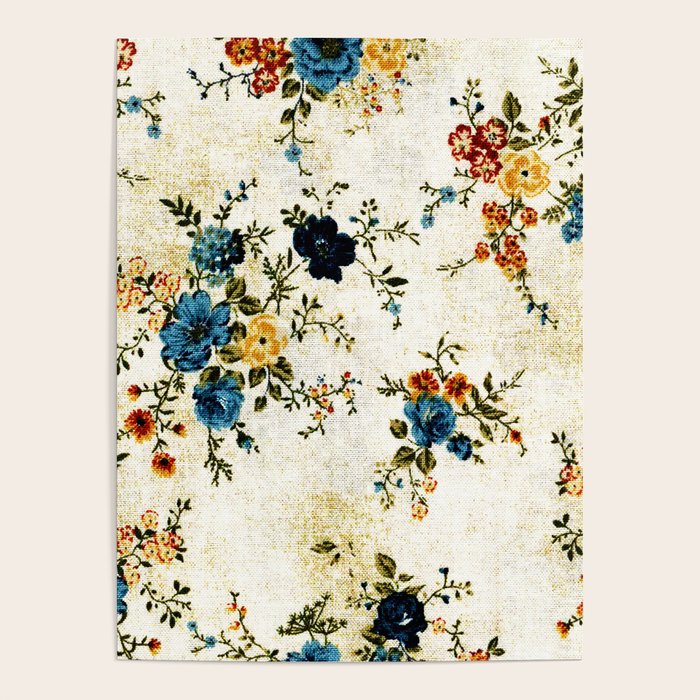 Cream Blue Yellow Floral Poster Gallery Image 4