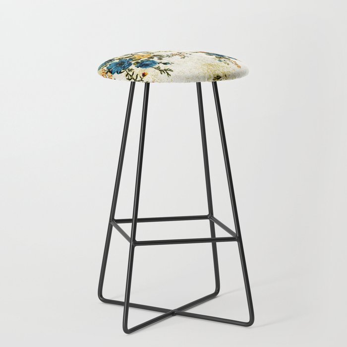 Cream Blue Yellow Floral Stool Gallery Image 1