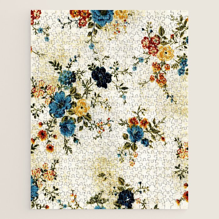 Cream Blue Yellow Floral Jigsaw Puzzle Gallery Image 1