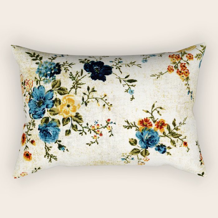 Cream Blue Yellow Floral Rectangular Pillow Gallery Image 2