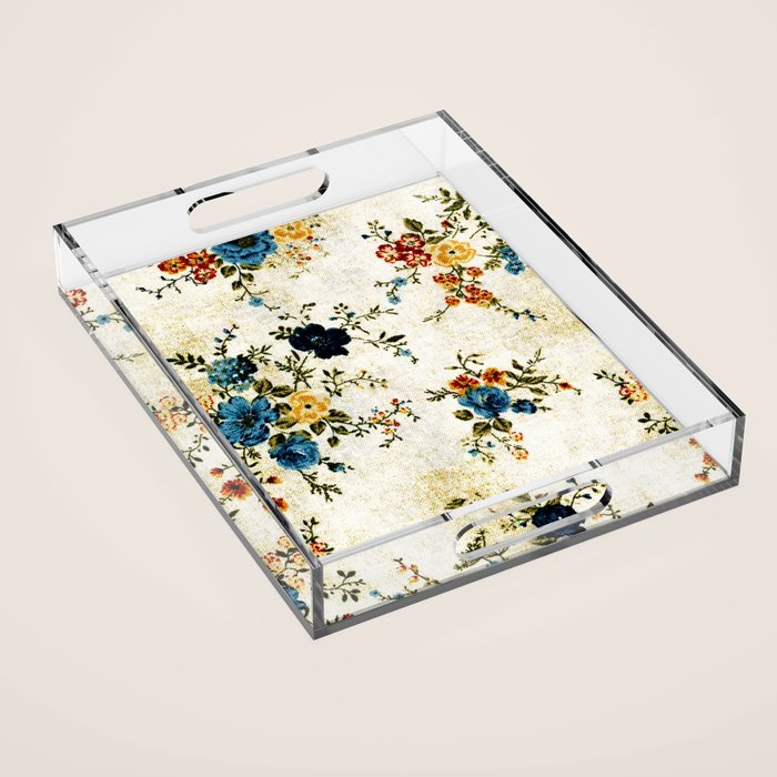 Cream Blue Yellow Floral Acrylic Tray Gallery Image 1