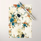 Cream Blue Yellow Floral Wrapping Paper Gallery Image 1