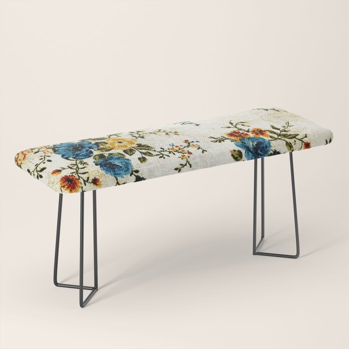 Cream Blue Yellow Floral Bench Gallery Image 1