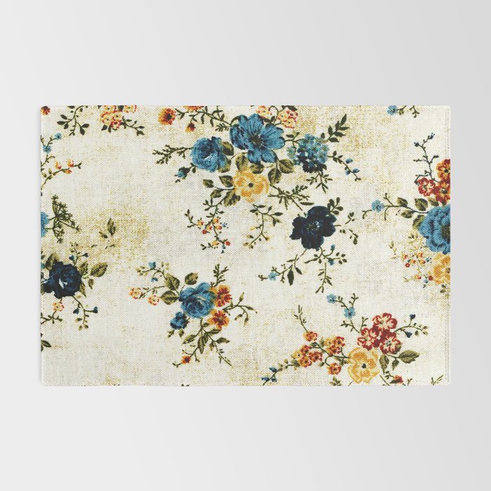Cream Blue Yellow Floral Rug Gallery Image 2