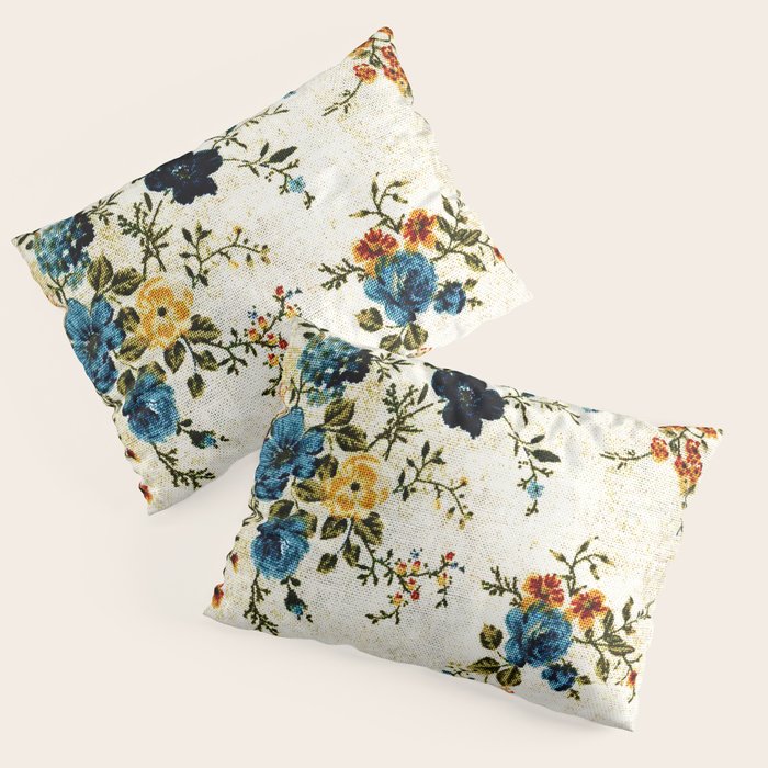 Cream Blue Yellow Floral Pillow Sham Gallery Image 1