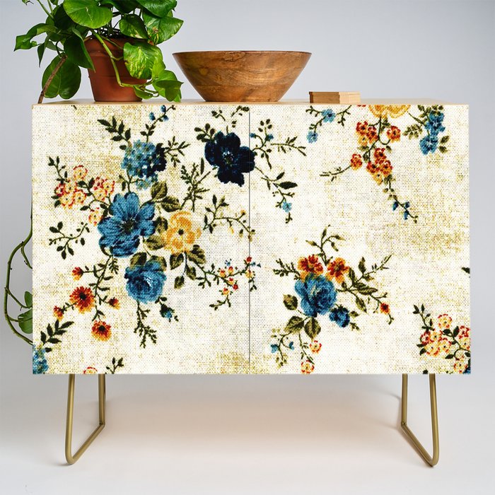 Cream Blue Yellow Floral Credenza Gallery Image 1