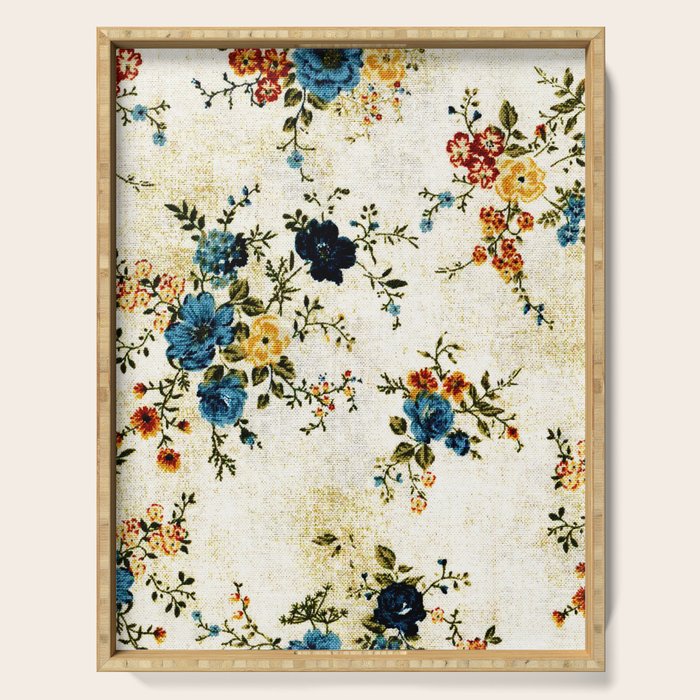 Cream Blue Yellow Floral Serving Tray Gallery Image 1