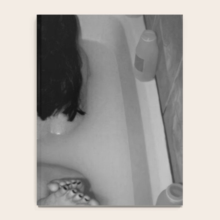 A girl and her cat lapping it up in milk; apartment bathtub nude portrait black and white photograph - photography - photographs Notebook Gallery Image 4