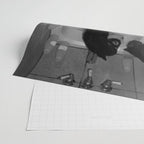 A girl and her cat lapping it up in milk; apartment bathtub nude portrait black and white photograph - photography - photographs Wrapping Paper Gallery Image 2