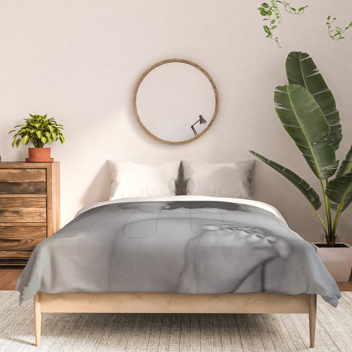 A girl and her cat lapping it up in milk; apartment bathtub nude portrait black and white photograph - photography - photographs Comforter Gallery Image 3