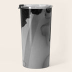 A girl and her cat lapping it up in milk; apartment bathtub nude portrait black and white photograph - photography - photographs Travel Mug Gallery Image 3