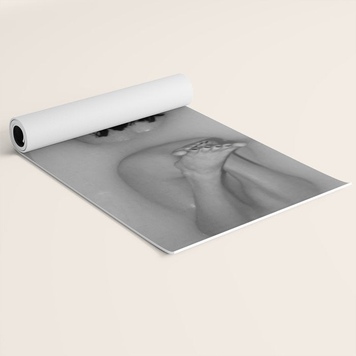 A girl and her cat lapping it up in milk; apartment bathtub nude portrait black and white photograph - photography - photographs Yoga Mat Gallery Image 2