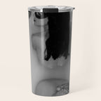 A girl and her cat lapping it up in milk; apartment bathtub nude portrait black and white photograph - photography - photographs Travel Mug Gallery Image 1