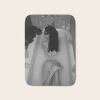 A girl and her cat lapping it up in milk; apartment bathtub nude portrait black and white photograph - photography - photographs Bath Mat Gallery Image 1