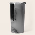 A girl and her cat lapping it up in milk; apartment bathtub nude portrait black and white photograph - photography - photographs Travel Mug Gallery Image 2