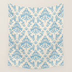 Elegant Air Blue Damask Pattern Wall Tapestry Gallery Image 4