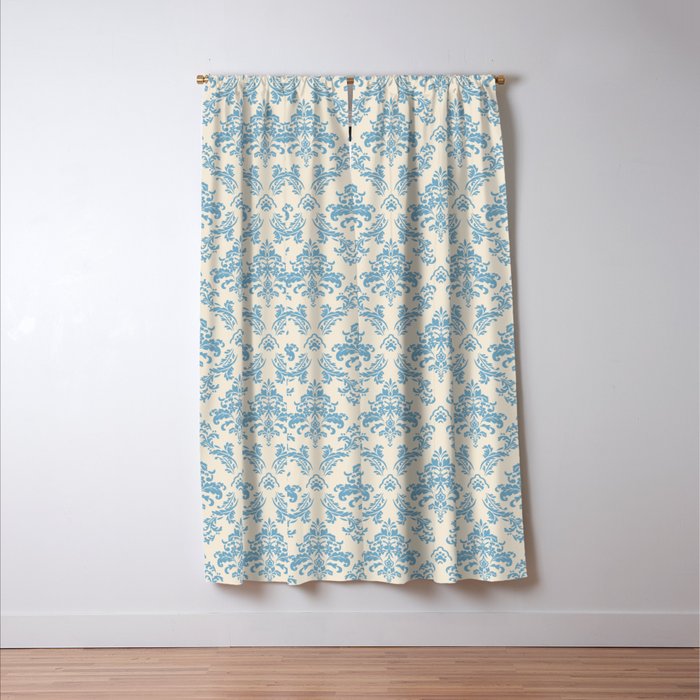 Elegant Air Blue Damask Pattern Window Curtain Gallery Image 3