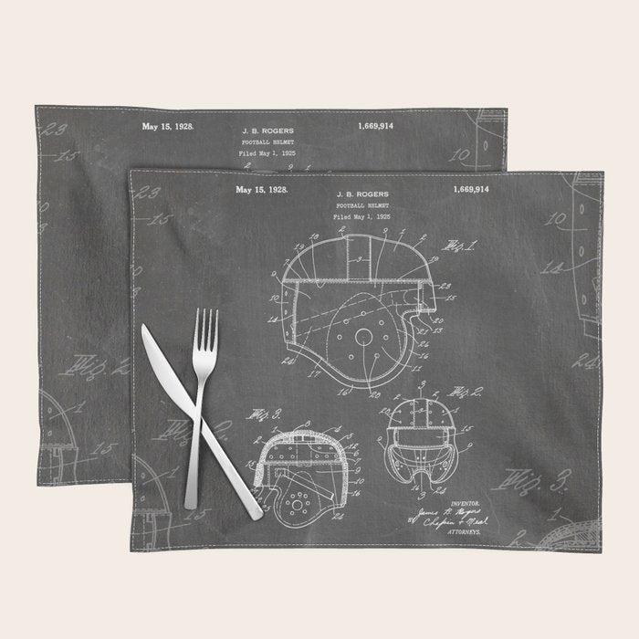 Football Helmet Patent - Football Art - Black Chalkboard Placemat Gallery Image 1