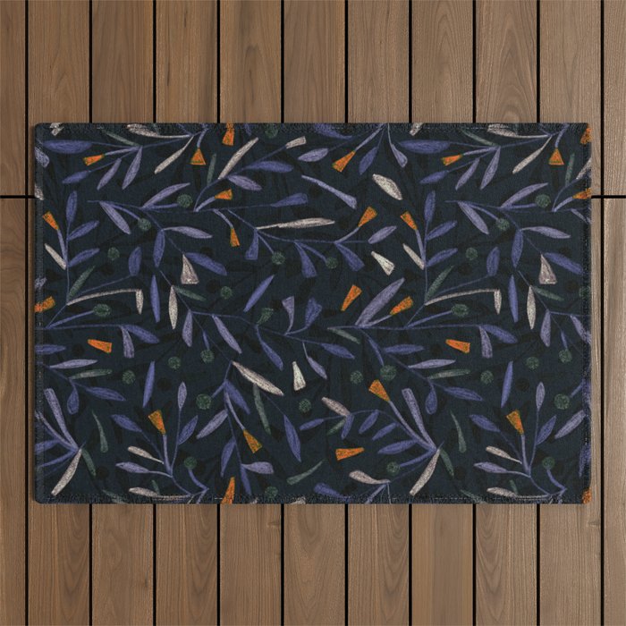 Midnight Floral Pattern #2 / Purple & Orange Outdoor Rug Gallery Image 1