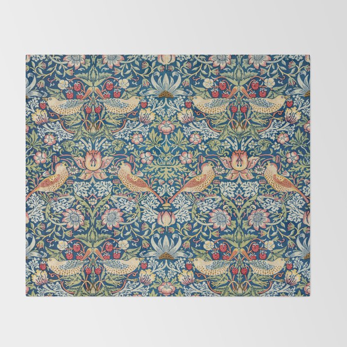 William Morris Strawberry Thief Blue 1883 Vintage Botanical Pattern Throw Blanket Gallery Image 2