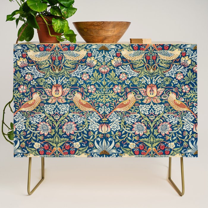William Morris Strawberry Thief Blue 1883 Vintage Botanical Pattern Credenza Gallery Image 1