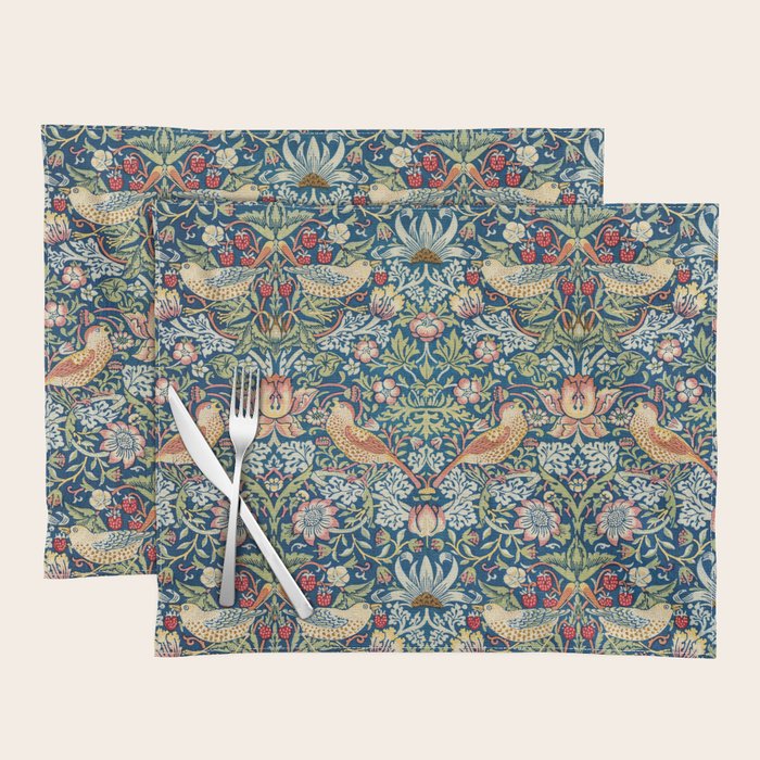 William Morris Strawberry Thief Blue 1883 Vintage Botanical Pattern Placemat Gallery Image 1